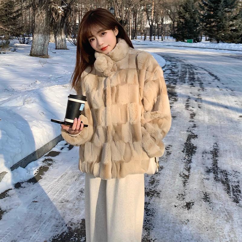 

Women's Fur 2022 Winter Thick Warm Imitation Stand Collar Coats Soft Sweet Faux Jackets B215