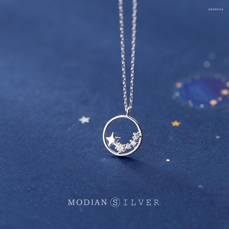 

Chains Modian Round Simple Stars Pendant Necklace For Women Sterling Silver 925 Party Chain Necklaces Luxury Jewelry Bijoux Collar Gift