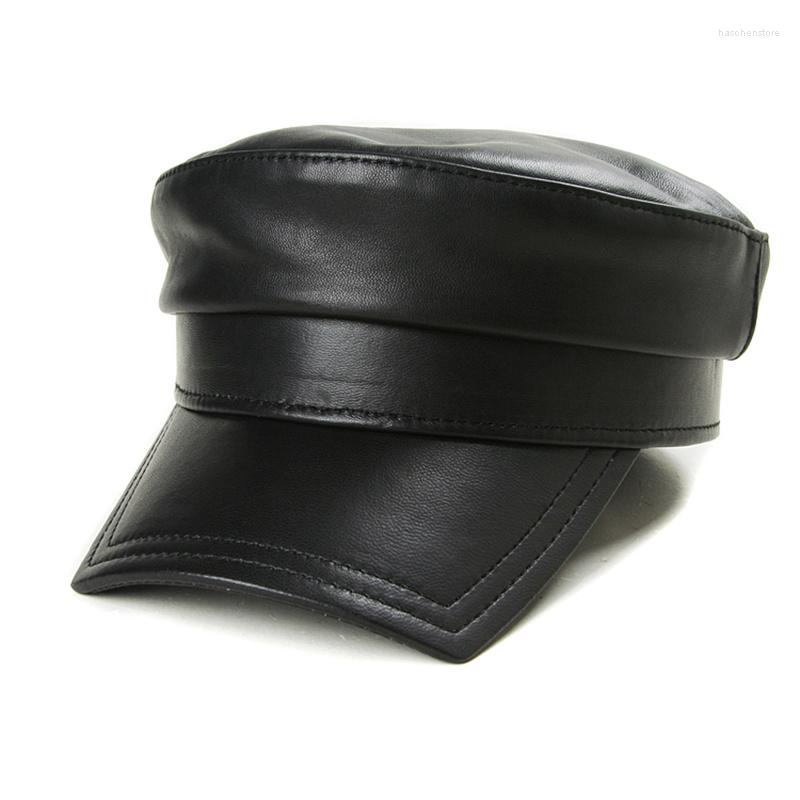 

Berets Winter 2022 Real Leather Black Women Men Military Hat Gorras Snapback Caps Female Casquette Genuine Peaked Cap