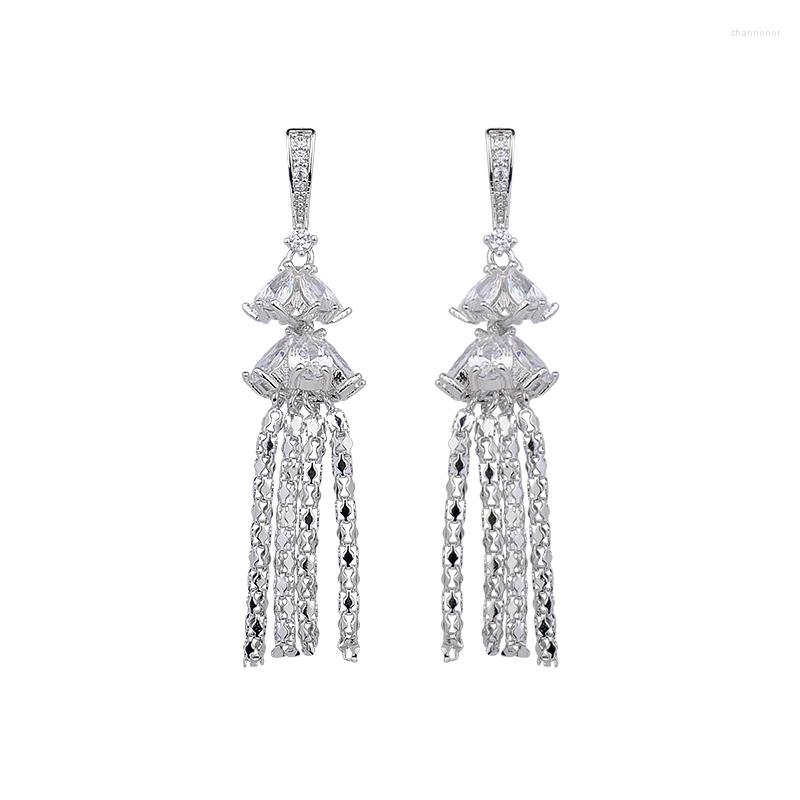 

Stud Earrings YAN MEI Sterling Silver Jewelry Cubic Zirconia Fashion Tassel Women Weeding Gift