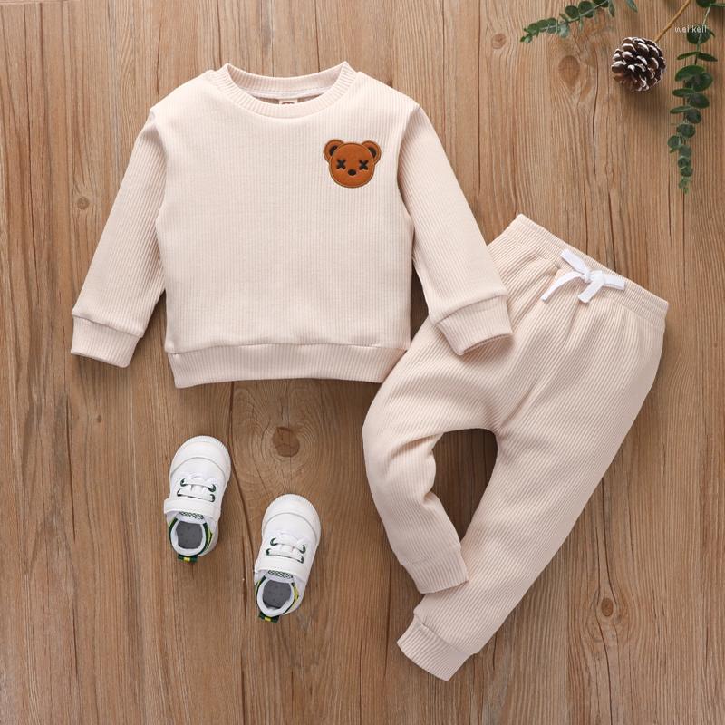 

Clothing Sets Little Boys Clothes Set Toddler Boy Round Neck Long Sleeve Embroidered Bear Patch Tops Elastic Waist Pants, Black