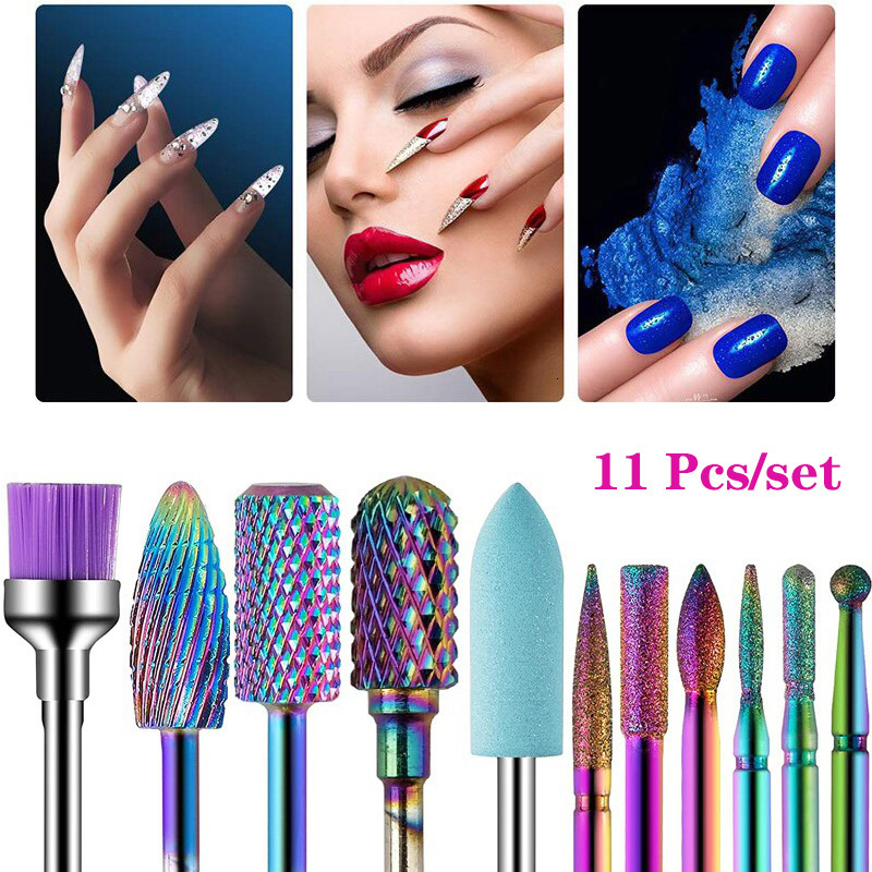 

Nail Art Equipment 11 pcs Drill Bits Sets 332" Tungsten Carbide Files Electric Kit for Manicure Pedicure Set Sanding Cap 221206