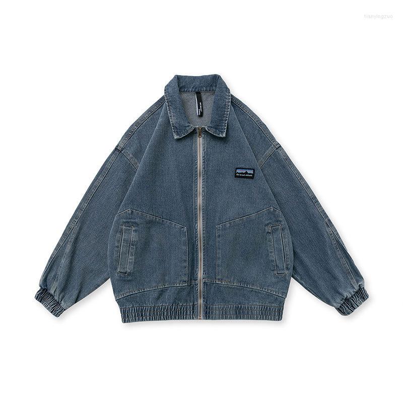 

Men' Jackets Washed Men Vintage Loose Casual Denim Jacket Women Cityboy Japan Harajuku Streetwear Fashion Jeans Coat Unisex Outerwear, Blue