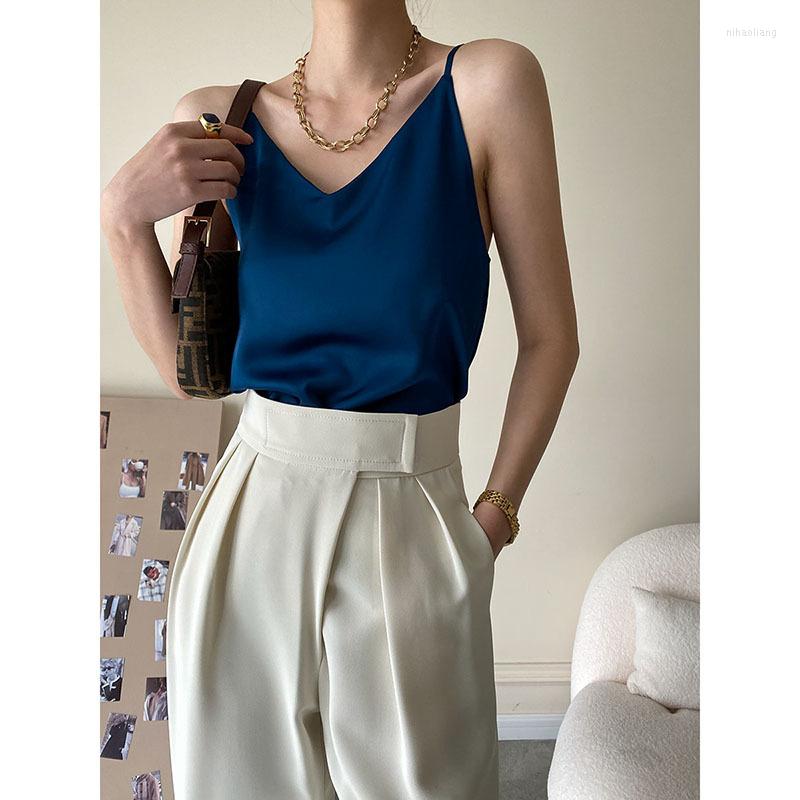 

Women's Tanks Spring Summer 2022 Women's V-neck Draped Sleeveless Satin Silk Tank Tops Female Camisole Plus Size, White