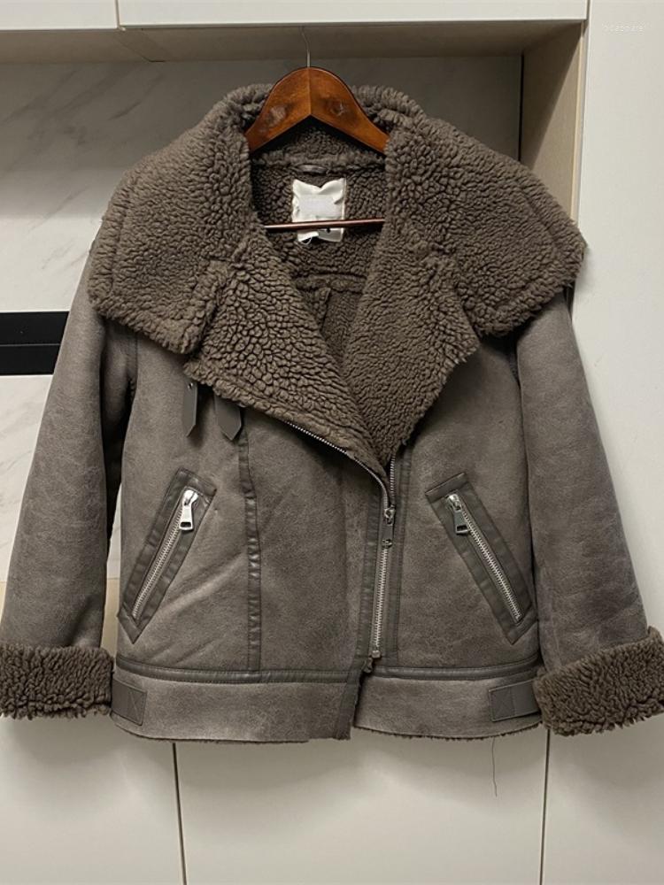 

Women's Leather LY VAREY LIN Autumn Winter Women Moto Biker Faux Suede Jacket Lady Streetwear Lapel Zipper Thick Warm Fur Coat, Picture color