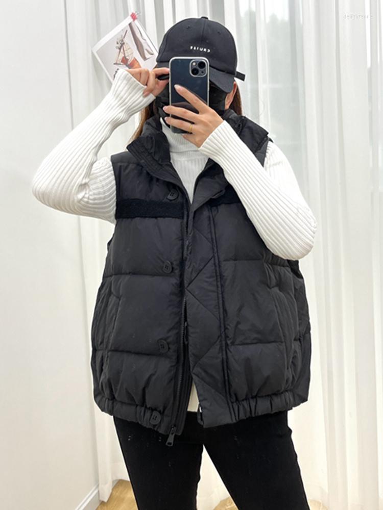 

Women's Vests Spring Autumn Women Stand Collar Down Vest Casual Female Loose Zipper Warm White Duck Waistcoat Tops Outwear, Beige