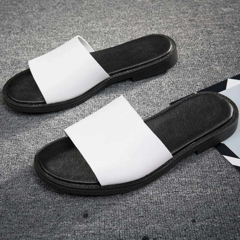 

Slippers Men's Genuine Leather Men Shoes Brand Flip Flops Soft Black White Casual Beach Summer Slides Male Home Luxury Flats