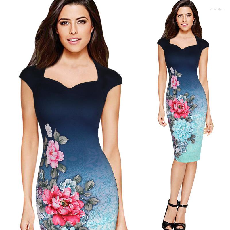 

Casual Dresses Women Dress 2022 Summer National Retro Printing 2XL Tight Slim Tops Elegant Fashion Vestidos Female C82, Photo color