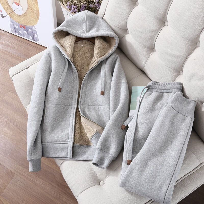 

Womens Two Piece Pants Winter Thick Fleece Solid Hoodies Sets Women Long Sleeve Casual Clothes Autumn Warm Female Hooded Sweatshirt Matching Suit 221206, Only black pants