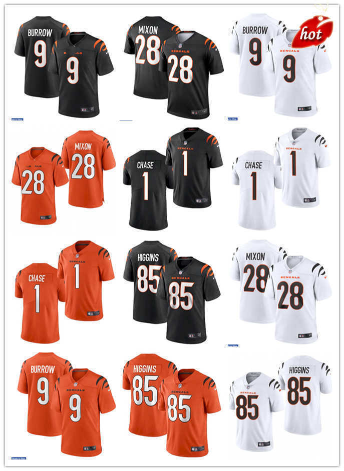 

New Football Jerseys Men Women Youth Cincinnati''Bengals''9 Joe Burrow 1 Ja'Marr Chase 28 Joe Mixon 2 Evan McPherson 85 Tee Higgins, Colour