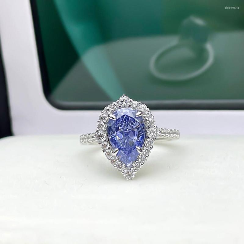 

Cluster Rings WPB S925 Sterling Silver Zircon Blue Waterdrop Diamond Women's Sparkling High Carbon Diamonds Luxury Jewelry Gifts