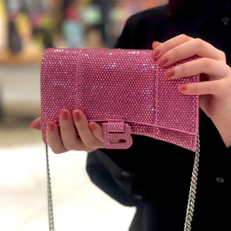 

Fashion Ladies Shining Rhinestones Shoulder Bag Party Chains Crossbody Messenger Bags Designer Quality Luxury Design Purses, Black