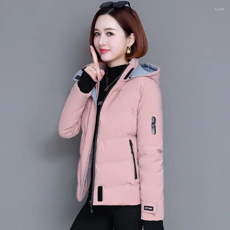

Women's Trench Coats Hooded Down Cotton Jacket Autumn Winter 2022 Women Short Padded Jackets Add Thick Zipper Overcoat Parka Outwear Female, Pink