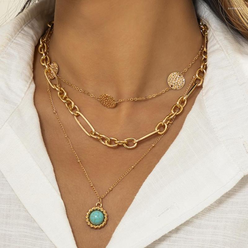 

Chains Ethnic Stacked Howlite Stone Pendant Necklace Women Vintage Multilayer Geometric Round Tag Tassel For XR-26