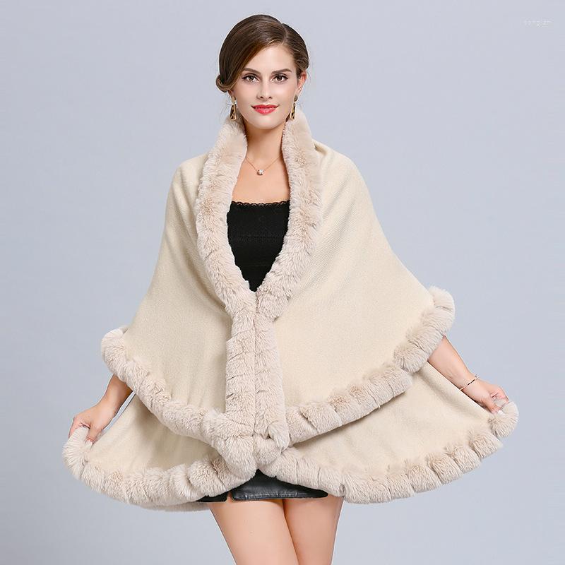 

Women's Fur Women's Faux Collar Double-knit Cardigan Shawl Cape, Pink