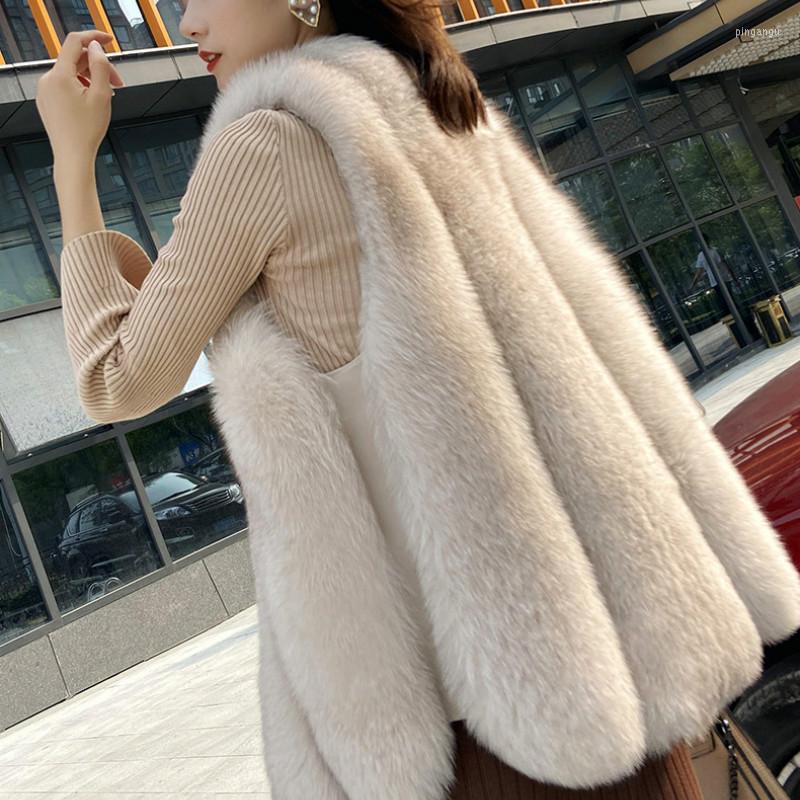 

Women' Fur Coat Artificial Faux Sleeveless Jacket Women Winter 2022 Warm Vests Leather Female Oversize Overcoat, Black