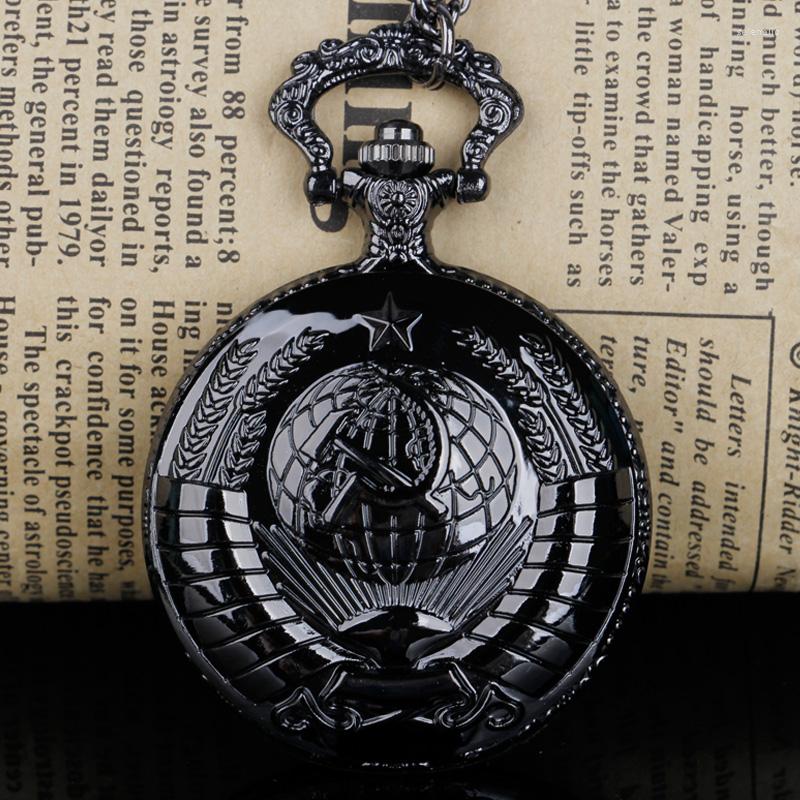 

Pocket Watches 2022 Balck Vintage USSR Soviet Badges Sickle Hammer Watch Necklace Bronze Pendant Chain Clock Fashion Women Men, Black