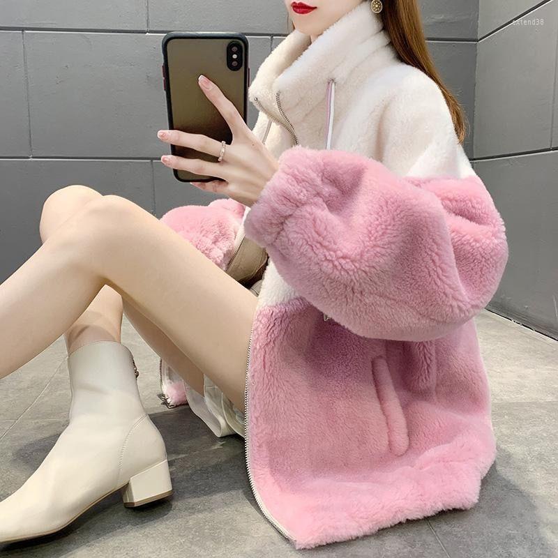 

Women' Fur 2023 Winter Women Thickened Lamb Coat Sheep Shearing One Imitation Hair Splicing Cotton Jacket Female, Pink