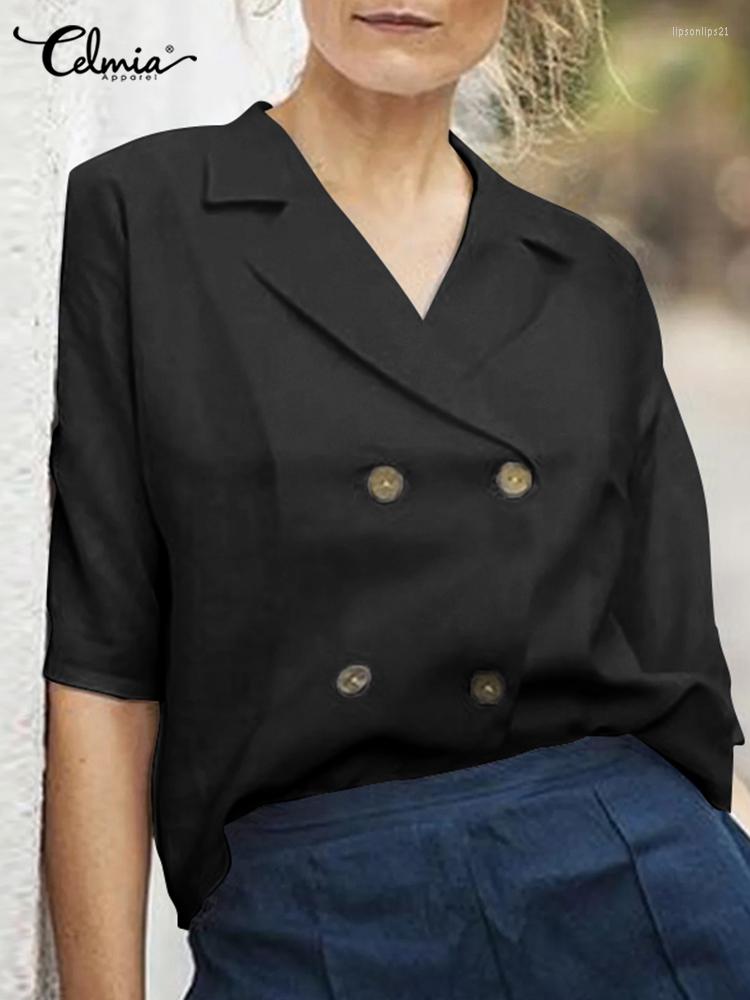 

Women' Suits Celmia Suit Collar Office Lady Blazer Summer Street Casual Fashion Outerwear Cotton Solid Color Elegant Women Light, Black