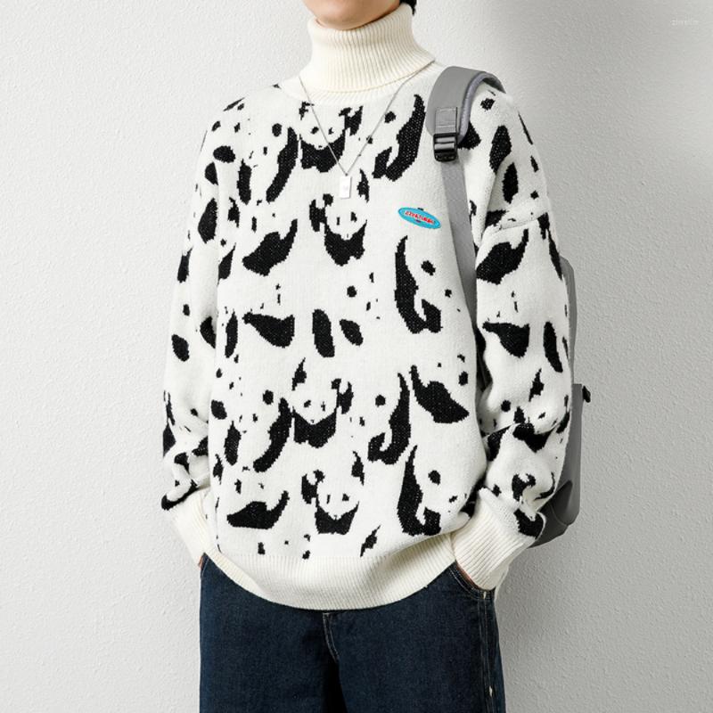 

Men's Sweaters Men Clothing Turtle Neck Panda Print Knit Sweater Japan Style Autumn Winter, Black