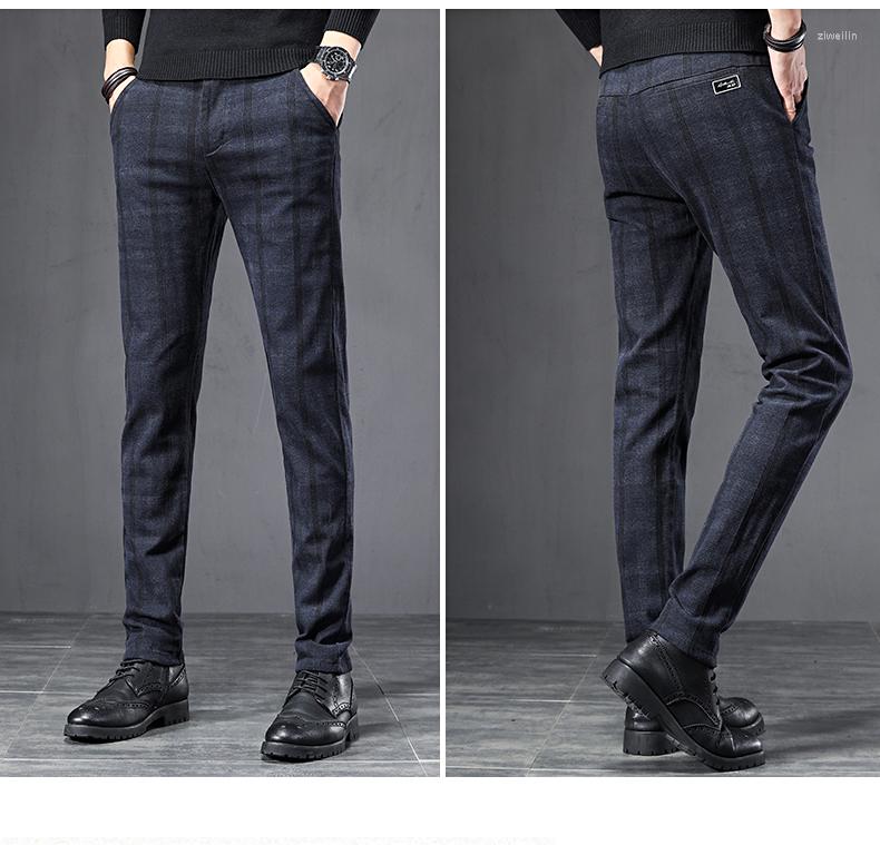 

Men's Pants 2022 Autumn Winter England Plaid Work Stretch Men Business Fashion Slim Thick Grey Blue Casual Pant Male Brand Trousers 38, Black
