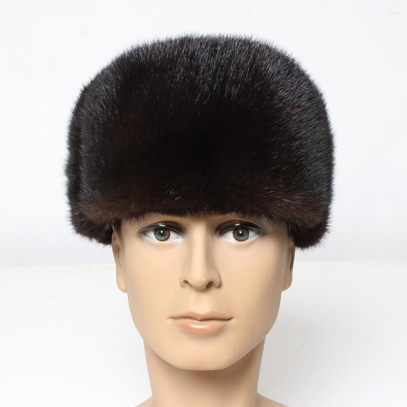 

Berets Winter Men Real Hat Fashion Warm Men's Authentic Luxury Natural Caps, Black