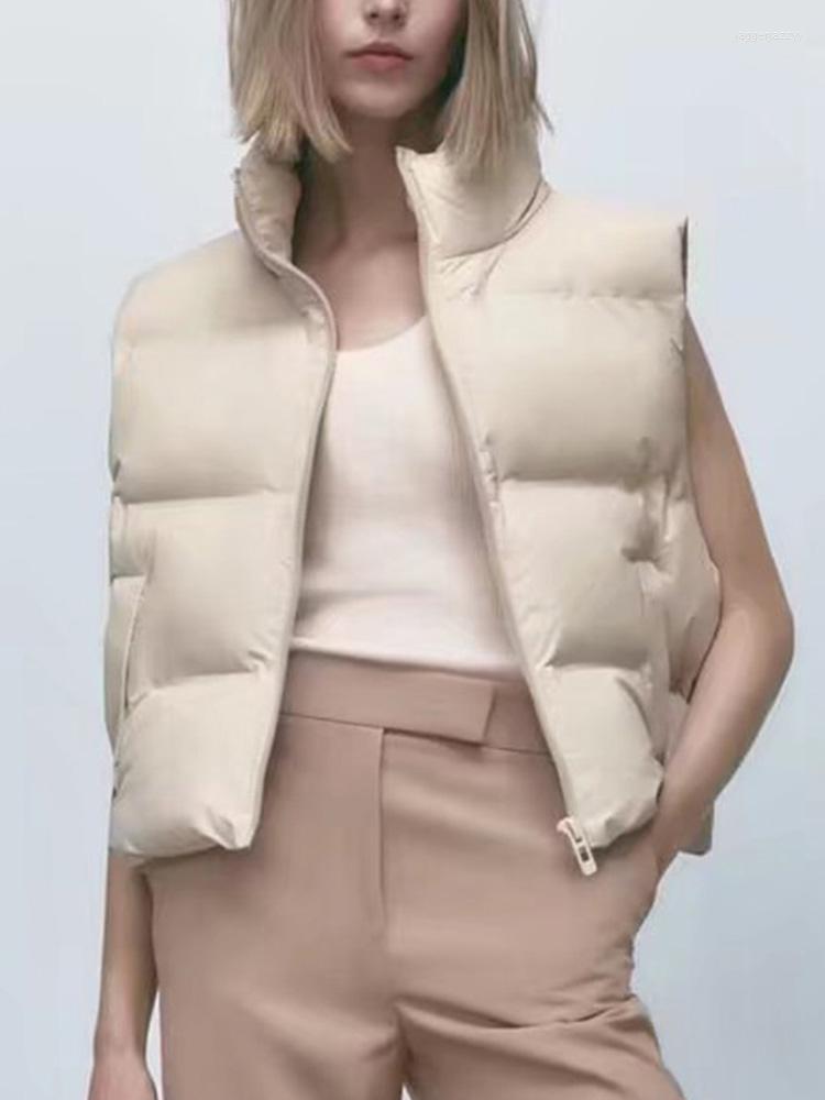 

Women's Vests Solid Stand Collar Cotton Vest Women Elegant Sleeveless Pocket Waistcoat Autumn Winter Vintage Female Outerwear Chic Top, Black