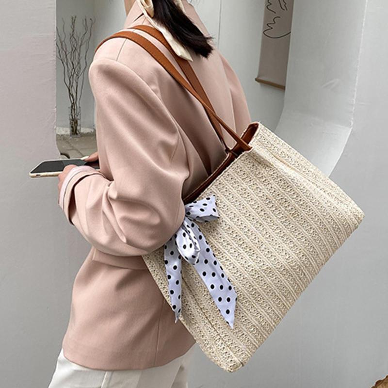 

Waist Bags Women's Summer Handbag Packs Bowknot Vintage Large Capacity Shopper 2022 Single-shoulder Underarm Straw Beach Bag, Kh