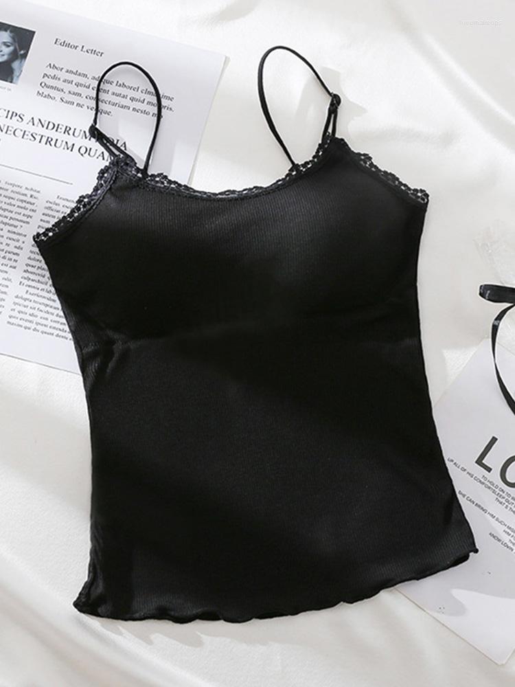 

Camisoles & Tanks Solid Color Summer Sexy For Women Crop Top Sleeveless Shirt Lace Camisole Bottoming Slim Lady Bralette Padded, Black