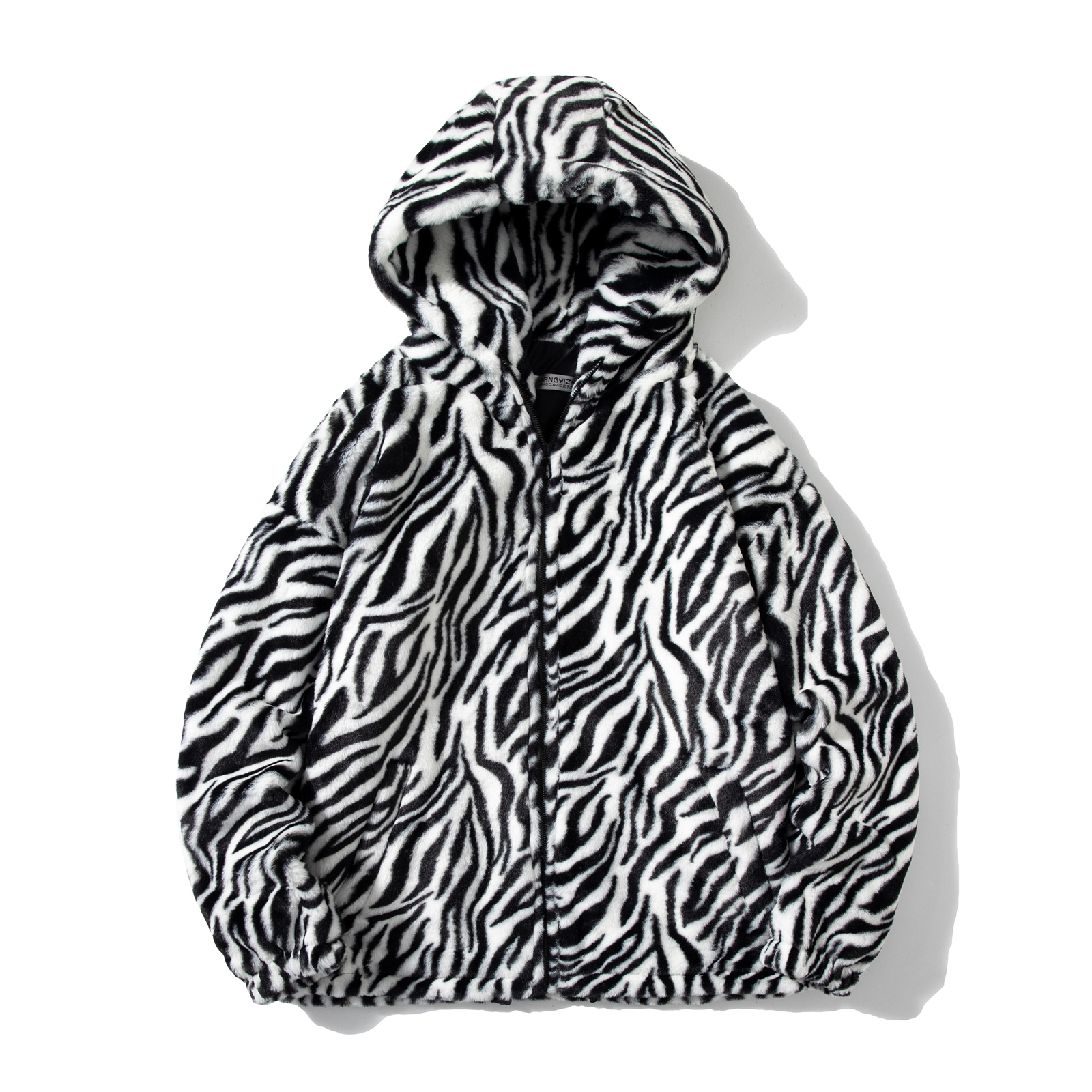

Men's Fur Faux YASUGUOJI Fashion Zebra Pattern Hooded Winter Jacket Japanese Harajuku Streetwear Casual Warm Coat for 221206, Grey