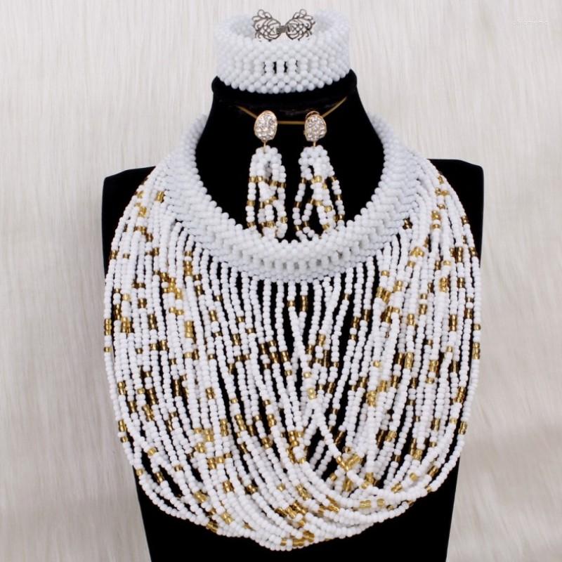 

Necklace Earrings Set Dudo Pure White & Gold Jewelry Choker Sets For Women And Bracelet Nigerian Weddings Jewellery 2022, Picture shown