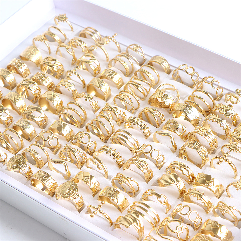 

Band Rings Rings 20pcs lot Fashion Simple Stainless Steel Open Silver Gold Color Ring Jewelry For Women Men Mix Style 221206