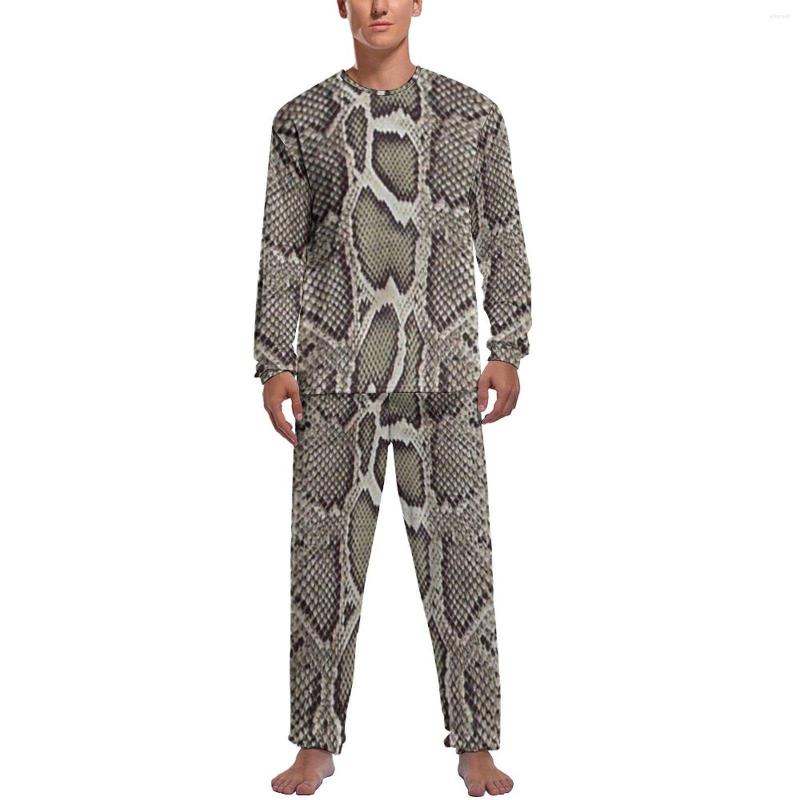 

Men' Sleepwear Faux Boa Snakeskin Pajamas Man Animal Skin Print Soft Nightwear Autumn Long-Sleeve Two Piece Casual Design Pajama Sets, Style-12