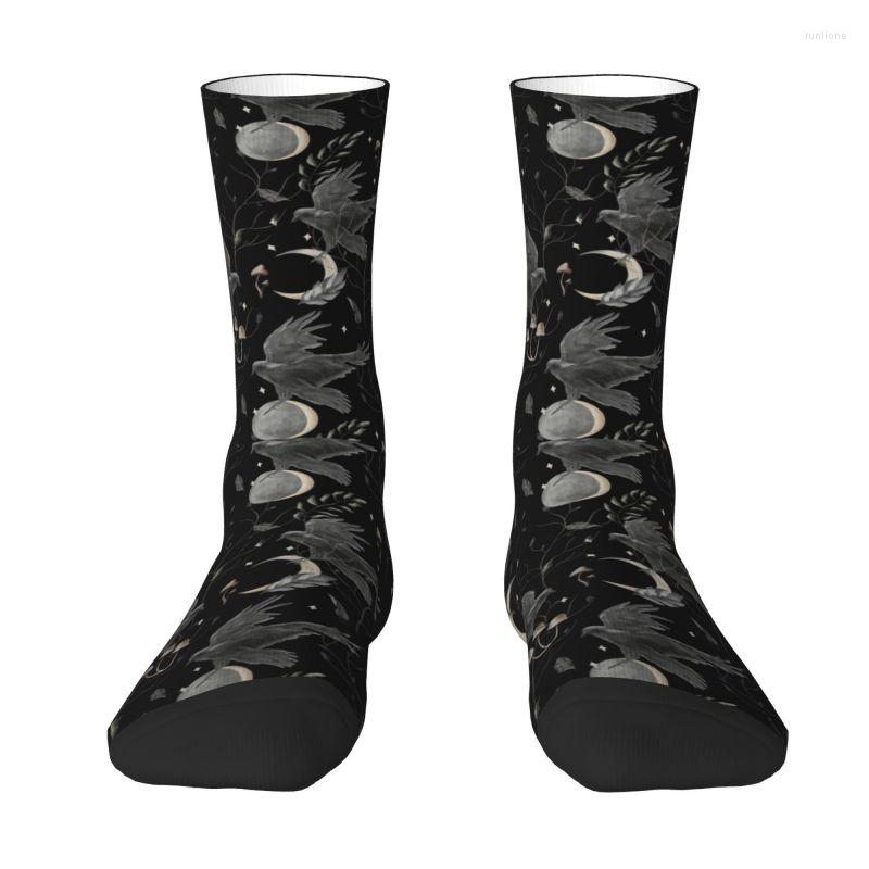 

Men's Socks Crow Moon Men Women Crew Unisex Funny 3D Printing Halloween Spooky Witch Dress