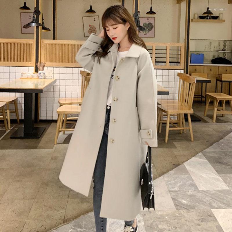 

Women' Wool Coat Women Blended Woolen Spring Autumn Long Single-Breasted Loose Thicken Warm Winter Jackets Outerwear Female, Gray