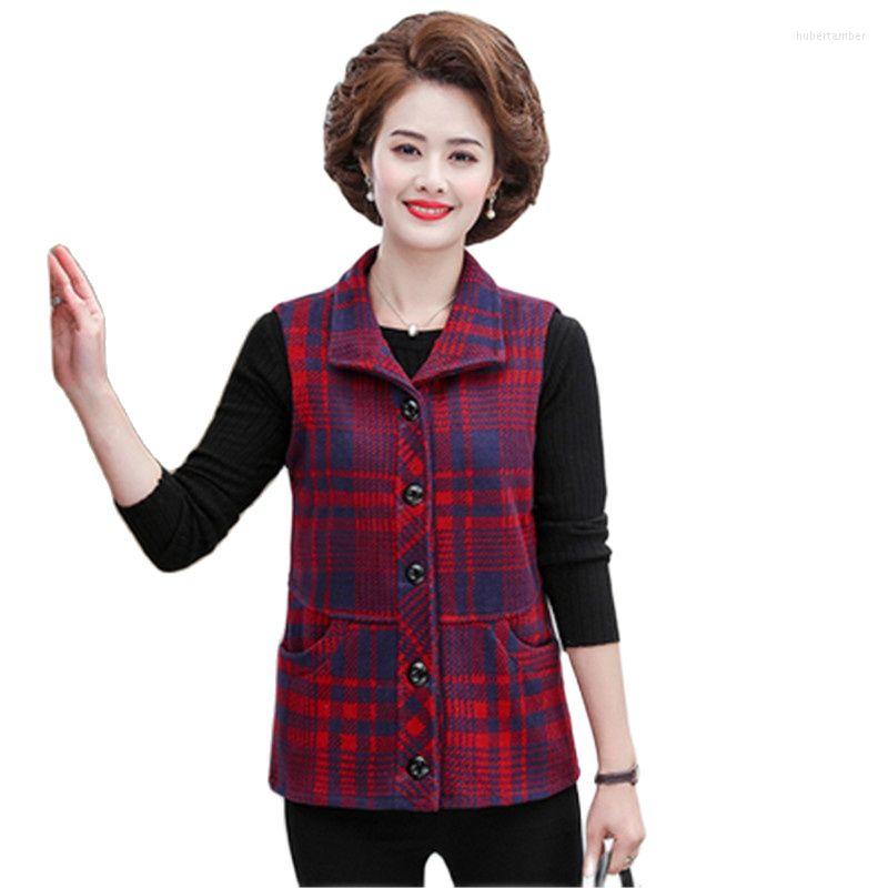 

Women's Vests Spring Vest Jacket Thin Middle-aged Women's And Autumn Waistcoat Western Style A439, Yellow grid