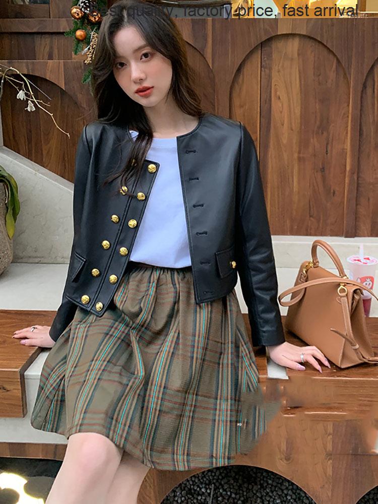 

Women' Fur High Quality 2023 Trend Leather Half Season Jackets Faux Coats Fall Fashion Women' Crop Tops, Black