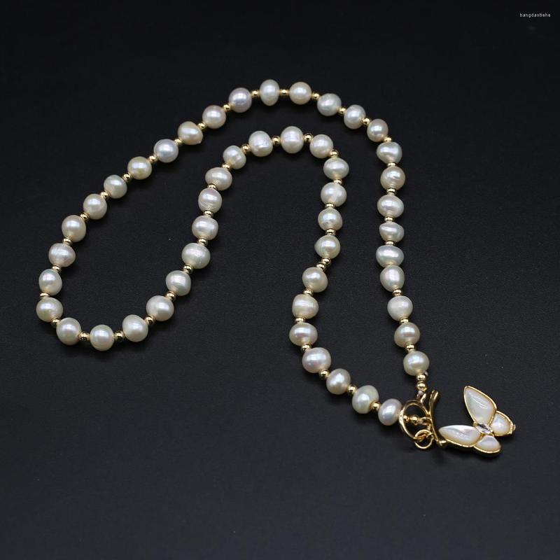 

Chains Natural Freshwater Pearl Butterfly Shape Pendant Chain Necklace For Women Charm Jewelry Gift 42cm