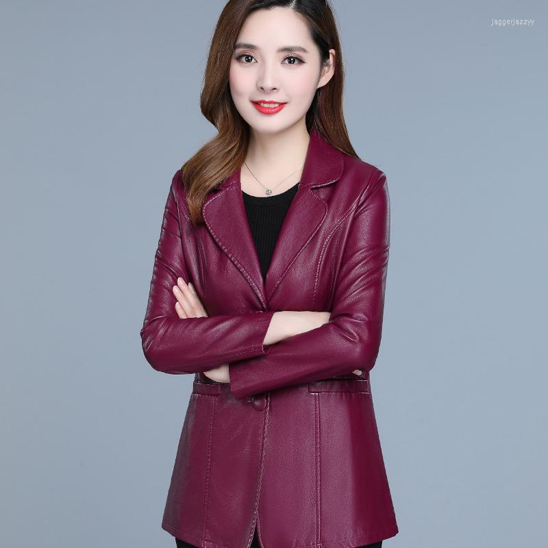 

Women's Leather Women Jacket Autumn Spring Womens Coat Korean Fashion Slim Clothing Red Black Veste En Cuir Femme Chaqueta Mujer Y917