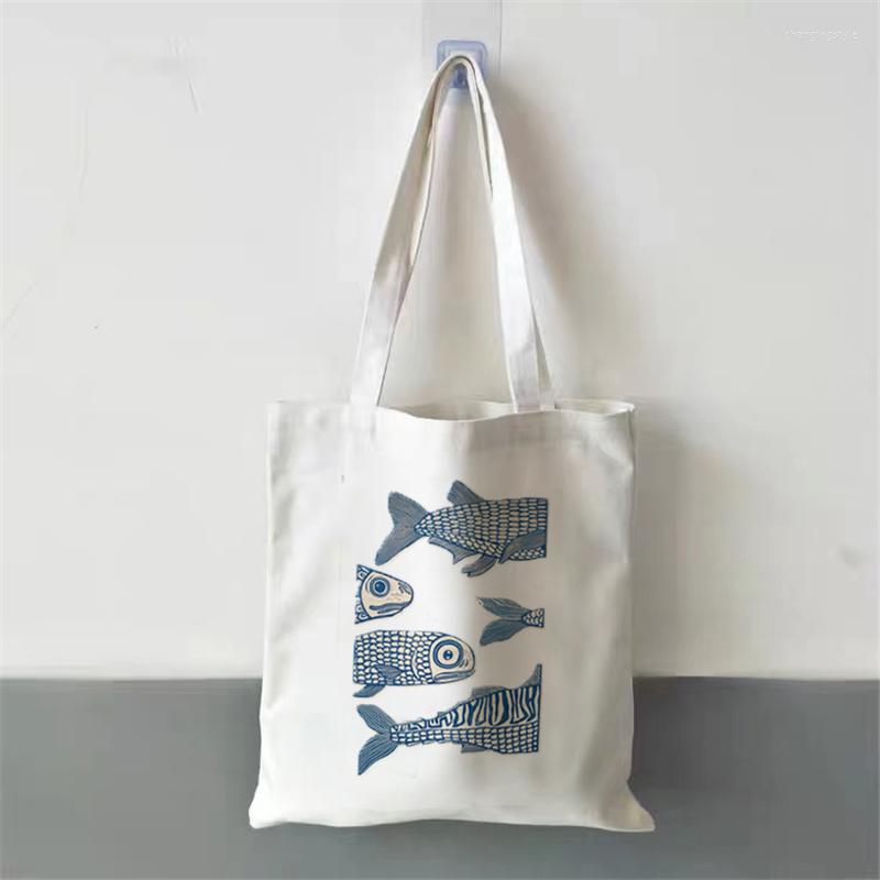 

Shopping Bags Summer All-match One-shoulder Beach Canvas Bag Cartoon Printing White Large-capacity Handbag Women's Fashion Casual, 25