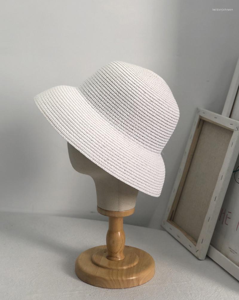 

Wide Brim Hats Designer Handmade Women Summer Sun Hat Beach Japanese Hepburn Style Big-Edge Camel Fisherman Temperament Flat Straw Foldable, Yellow