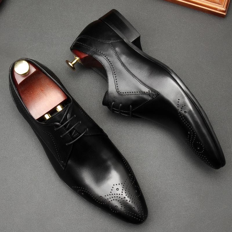

Dress Shoes Men Formal Genuine Leather Business High Quality Office Luxury Lace Up Male Breathable Black Oxfords