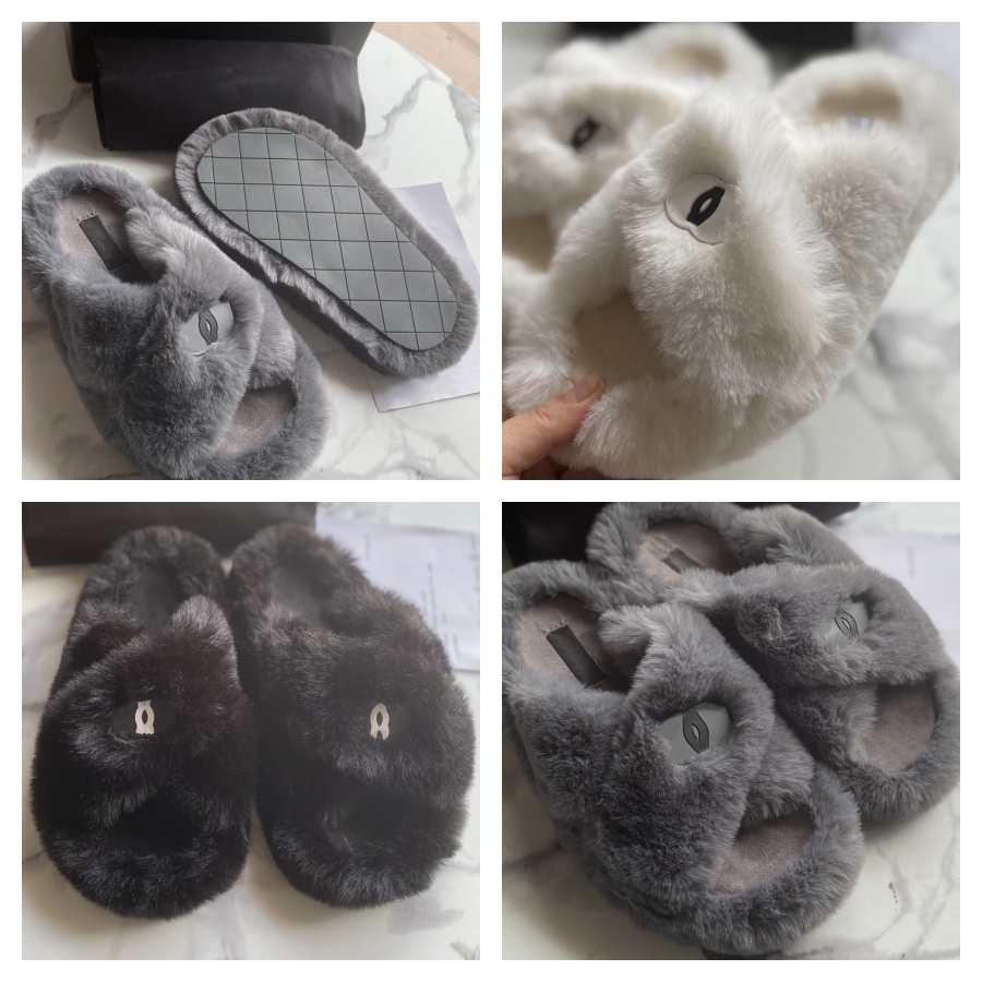 

2023 New Furry Slide Sandal Designer Slippers Fur Woman Embroidery Shealing Towel Shoe Fluffy Slipper Home Fuzzy Slider Flat Comfort Mule Size 35-41, White