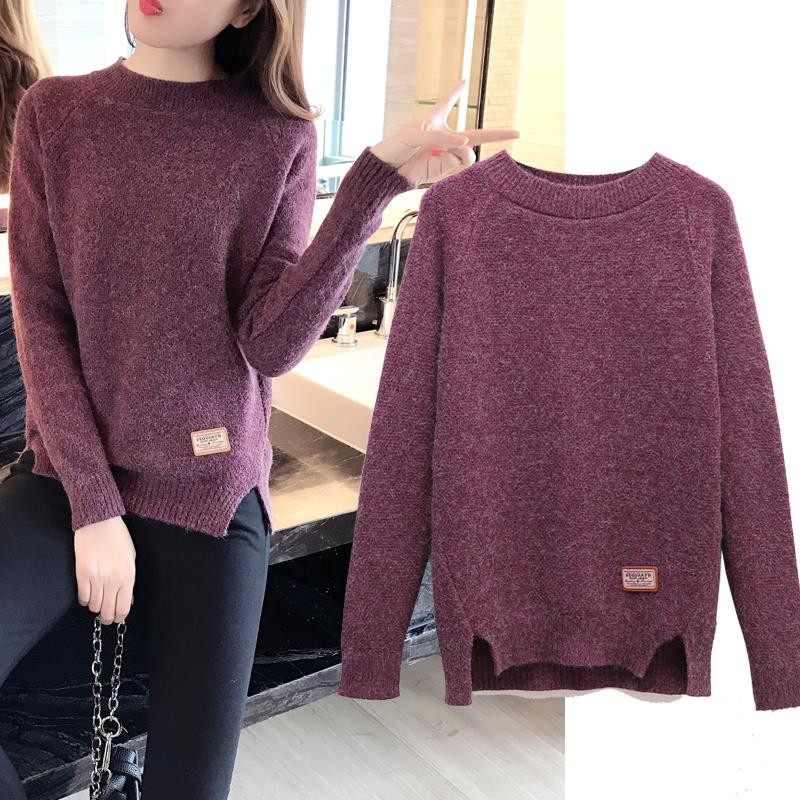 

Women Sweaters And Pullovers Autumn Winter Long Sleeve Pull Femme Solid Pullover Female Casual Short Knitted Sweater W1629 221206, Wine red