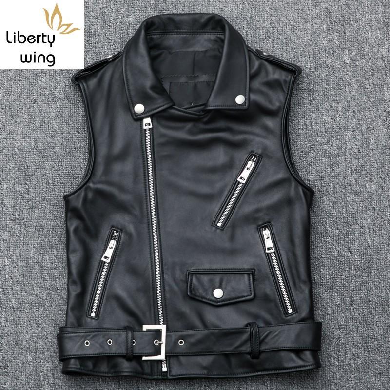 

Women's Leather Fashion Women Motorcycle Biker Sheepskin Waistcoat Zipper Short Punk Genuine Vest Sleeveless Jacket Plus Size