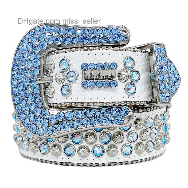 

Designer Bb Simon Belts for Men Women Shiny diamond belt Black on Black Blue white multicolour with bling rhinestones as gift miss seller, Brown