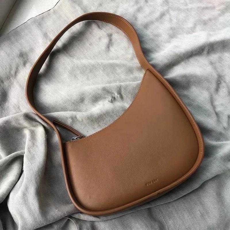 

designer bag The row half moon shoulder bag design genuine leather women Flat Shoulder Strap Suded Lining Underarm tote Bags, Black