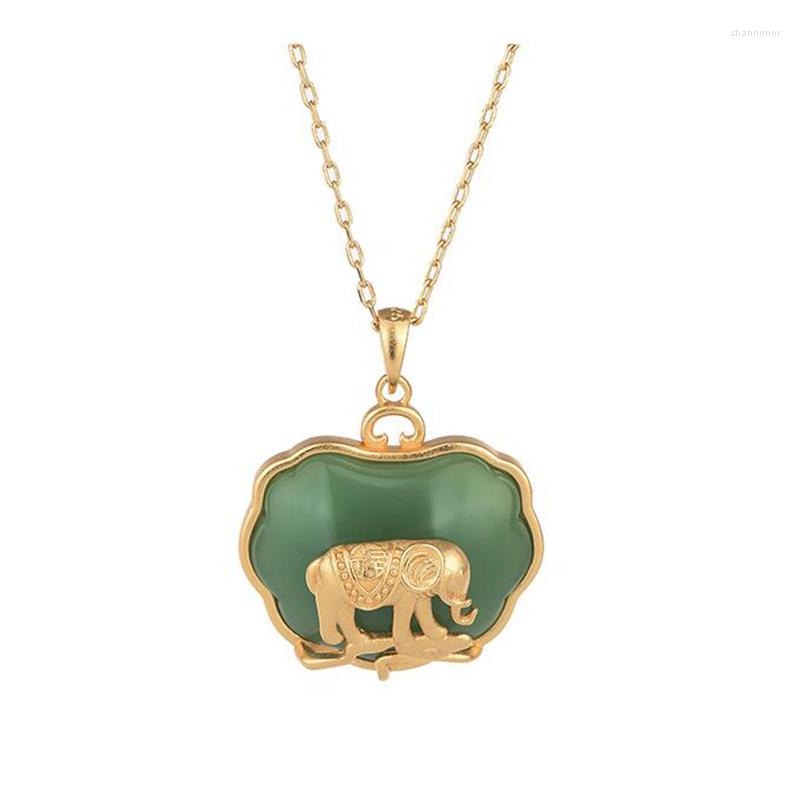 

Chains Hetian Jade Elephant Necklace Classic Inlaid Natural Stone Pendant