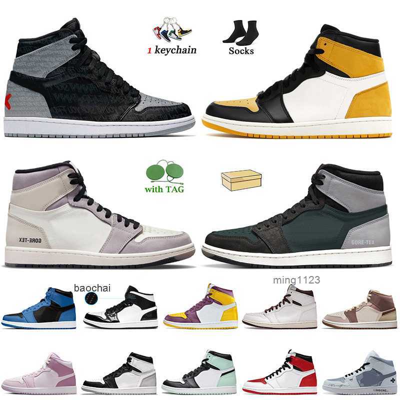 

2023 New Fashion Jumpman 1s Women Mens Basketball Shoes Rebellionaire Yellow Toe High Element Black Particle Grey High OG 1 NRG Igloo UNC, # yellow toe 36-46