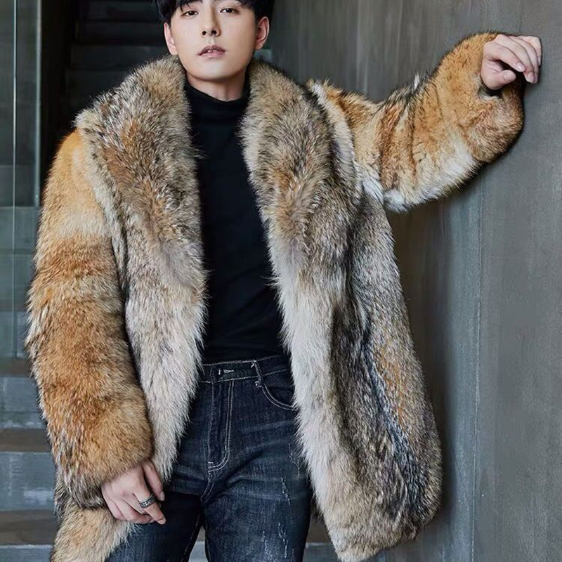 

Men's Fur Faux Winter men's medium long wolf fur coat 221206, Multi